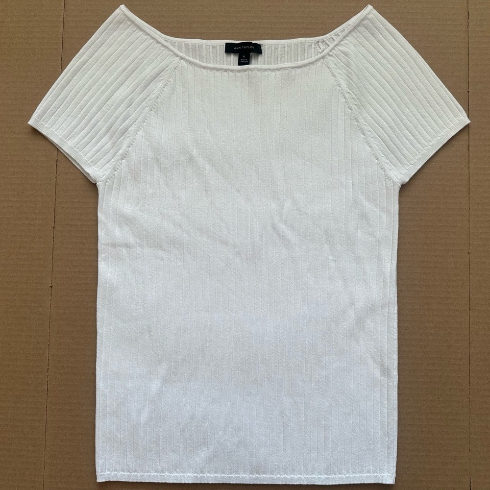 Ann Taylor White Ribbed Sweater